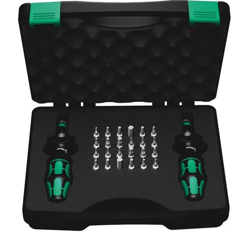 WERA 7440/41 Kraftform Torque Screwdriver Set 0.3-3.0Nm (black/green, 26-piece, with Rapidaptor quick-release chuck)