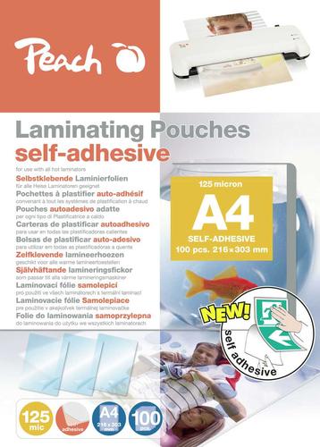 Peach A4 laminating sheets (303x216mm), 125mic self-adhesive