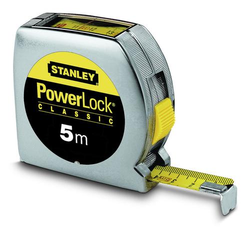 Stanley Powerlock measuring tape with window, 5 meters (silver/yellow, 19mm, plastic housing)