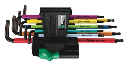 WERA 967/9 TX BO Multicolour 1 Angle Wrench Set, 9-piece (with retaining clip, BlackLaser surface finish)