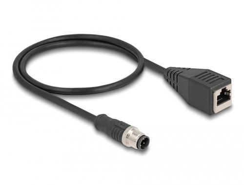 Delock M12 Adapter Cable D-coded 4 Pin ST to RJ45, 50 cm